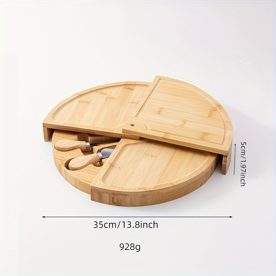 1 Set of Bamboo Cheese Knives, Bread Cheese Platter, And Fruit Snack Serving Tray