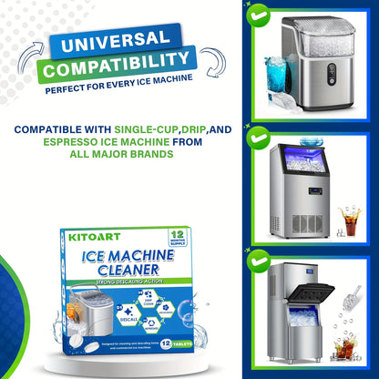 12 Ice Maker Cleaning Tablets - Gentle Formula for Deep Cleaning, Deodorizing & Scaling, Safe & Non-Toxic, No Residue, Sodium Chloride Formula, Compatible with All Ice Machines, 12pcs/24pcs/36pcs Three Specifications Are Available