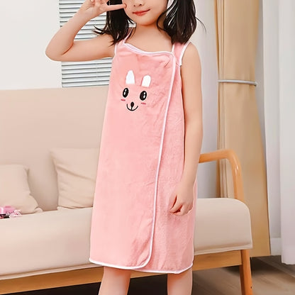 Bath Towel Wrap Featuring Adorable Bunny Ears, Modern Microfiber Cartoon Anime Bath Skirt Designed for Girls, Ultra-Compact Towel Robe Suitable for Ages 6 to 12 - 250Gsm