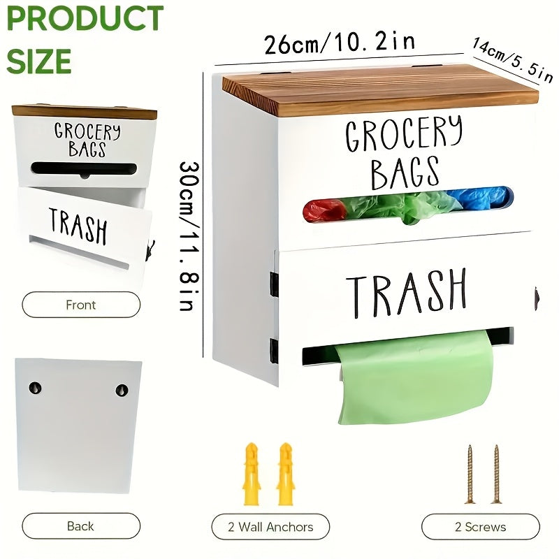 Multifunctional Wooden Trash Bag Dispenser, Easy Install Kitchen Organizer, Multifunctional Hanging Rack, Wooden Trash Bag Roll Holder, Organizing Box for Shopping Bags, Tissues And Necessary, Space Saving Under Sink Organization