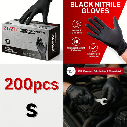 200pcs, Black Nitrile Disposable Gloves, High-Density, Flexible Fit, Chemical Resistant, Industrial-grade Latex-free, Specially Designed For Maintenance Teams, Suitable For Household Cleaning, Tattooing, Painting, Car Washing, Dishwashing