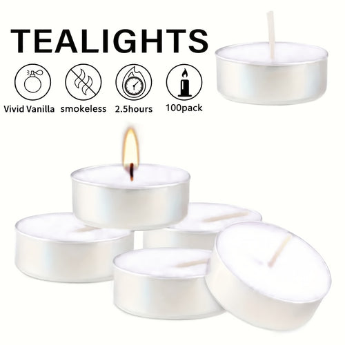 49/99pcs Unscented White Tea Wax Candles - Smokeless, Long-Lasting 2.5 Hour Burn Time for Weddings, Halloween, Christmas, Birthdays & More, Party Supplies, Home Decoration, Simple Decor, Timeless Style, Clean Burning, Holiday Shoppers, Gift Buyers