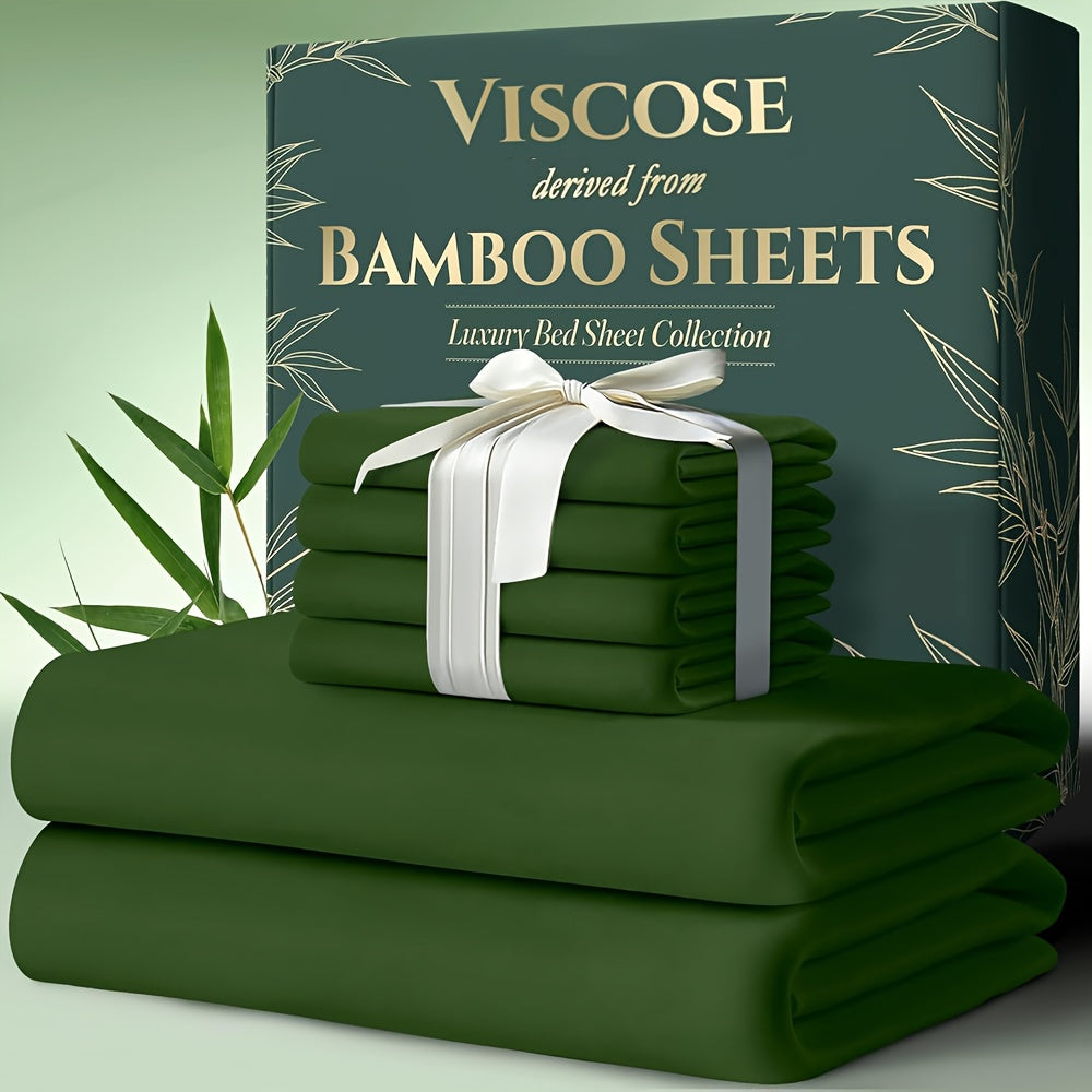 6pcs Cooling Bamboo Bed Sheets Sets - Ultra Soft & Luxuriously Keep Cool In Summer, 17" Deep Pocket, Double Stitching - Cooling Fiber Bed Sheets