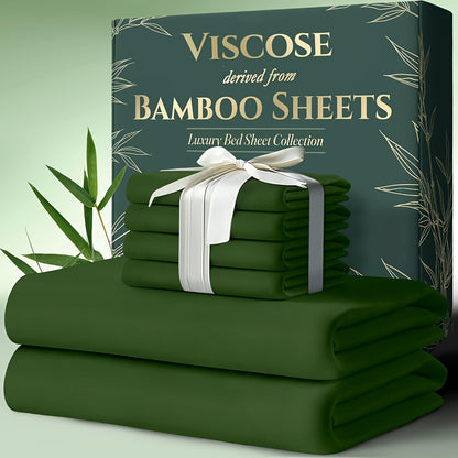 6pcs Cooling Bamboo Bed Sheets Sets - Ultra Soft & Luxuriously Keep Cool In Summer, 17" Deep Pocket, Double Stitching - Cooling Fiber Bed Sheets