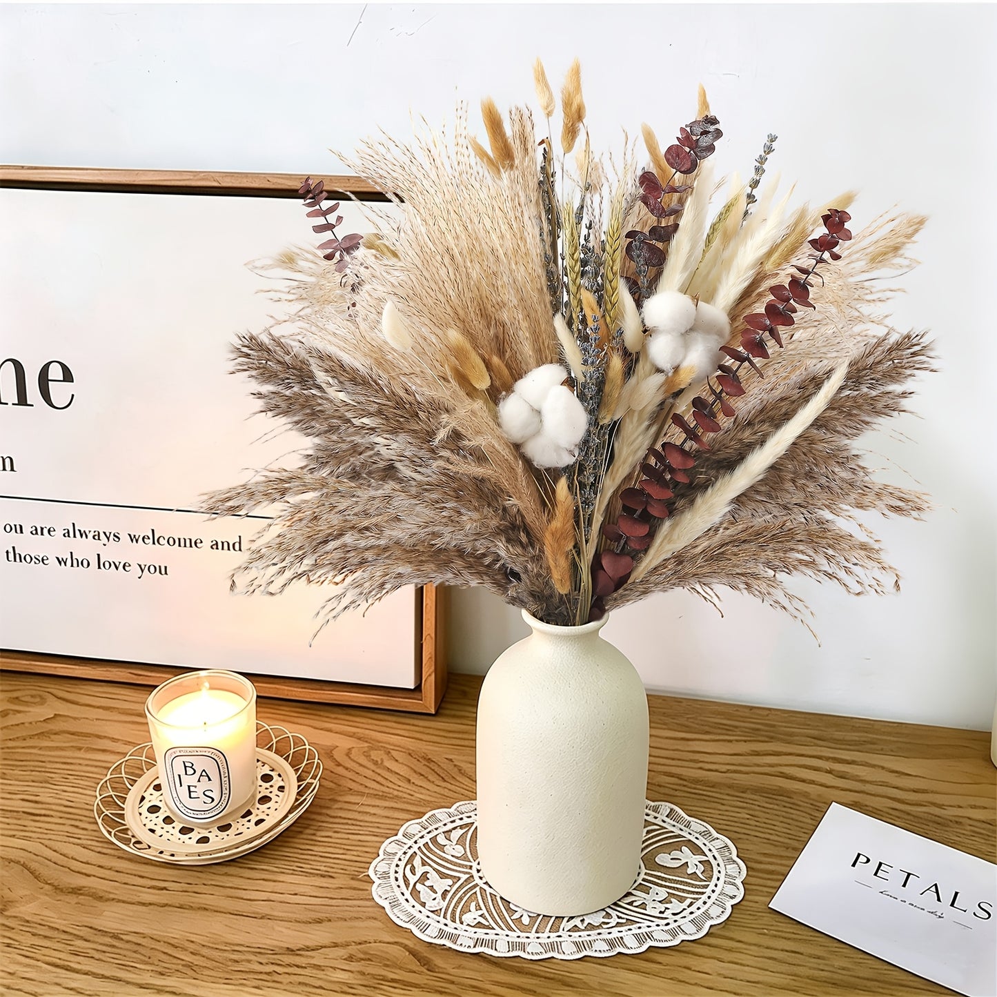 Natural Dried Flower Bouquet - Pampas Grass, Stems, Bunny Tails, Eucalyptus, Lavender & Wheat - Rustic Boho Decor for Home, Fall Decorations for Home, Wedding, Or Gift