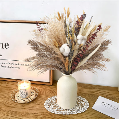 Natural Dried Flower Bouquet - Pampas Grass, Stems, Bunny Tails, Eucalyptus, Lavender & Wheat - Rustic Boho Decor for Home, Fall Decorations for Home, Wedding, Or Gift