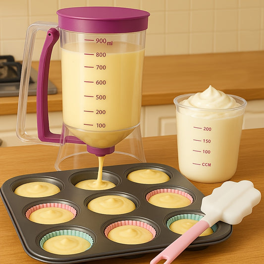 2pcs Pancake Batter Dispenser, Handheld Batter Mixing Separator with Cleaning Brush, Cupcake Batter Dispenser Baking Tool with Squeezing Handle Design, for Cupcake Perfection Baking Tool Accessories, Durable Kitchen Gadget.