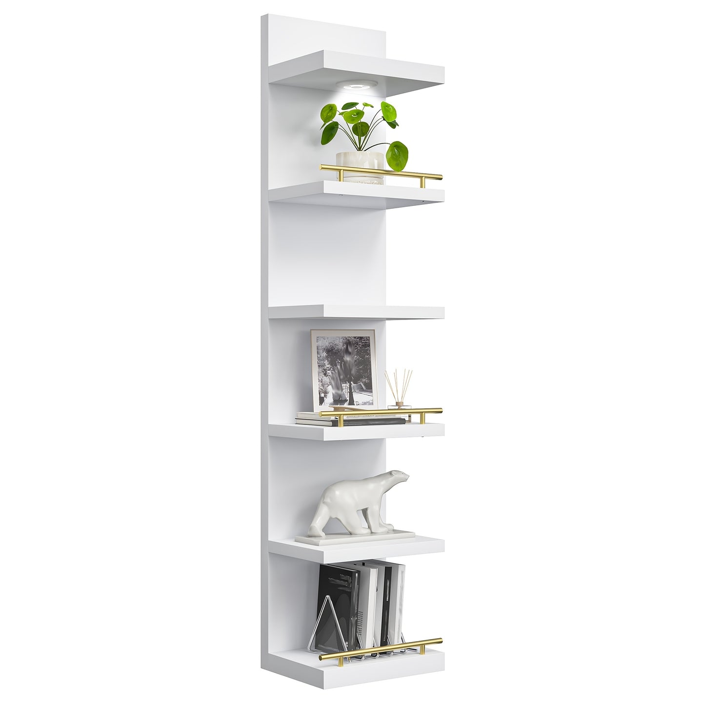 REIBII 8 Tier Wall Shelf Unit, White Lack Shelf, Vanity Floating Shelves with LED Light, Display Floating Shelves for Bedroom, Living Room, Office, Floating Shelves