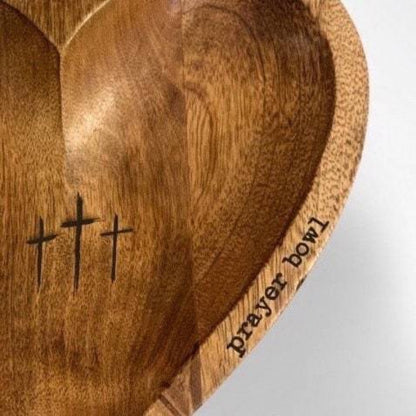 Wooden Prayer Bowl with 24 Prayer Cards – Hand-Carved Heart Shaped Cross Engraved Vintage Religious Gift Set for Easter, Christmas, Thanksgiving, Home Altar & Prayer Room Tabletop Decor