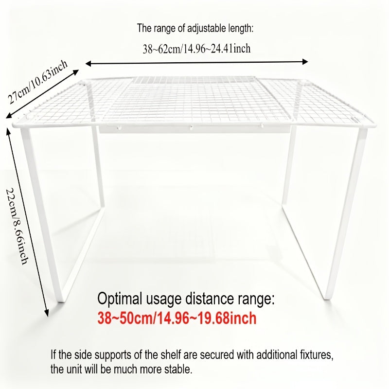1pc Extendable Wardrobe Shelf, Heavy-Duty Metal Construction, Height-Adjustable to Fit Multiple Cabinets, Vertical Storage Saves Space - A Practical Storage Accessory for Apartment Dwellers