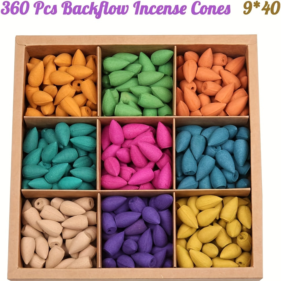 360pcs Backflow Incense Cones, Natural Scents Waterfall Incense, Rose Tulip Jasmine Lavender Rose for Backflow Incense Burner Holder, Natural Meditation Yoga Gift
