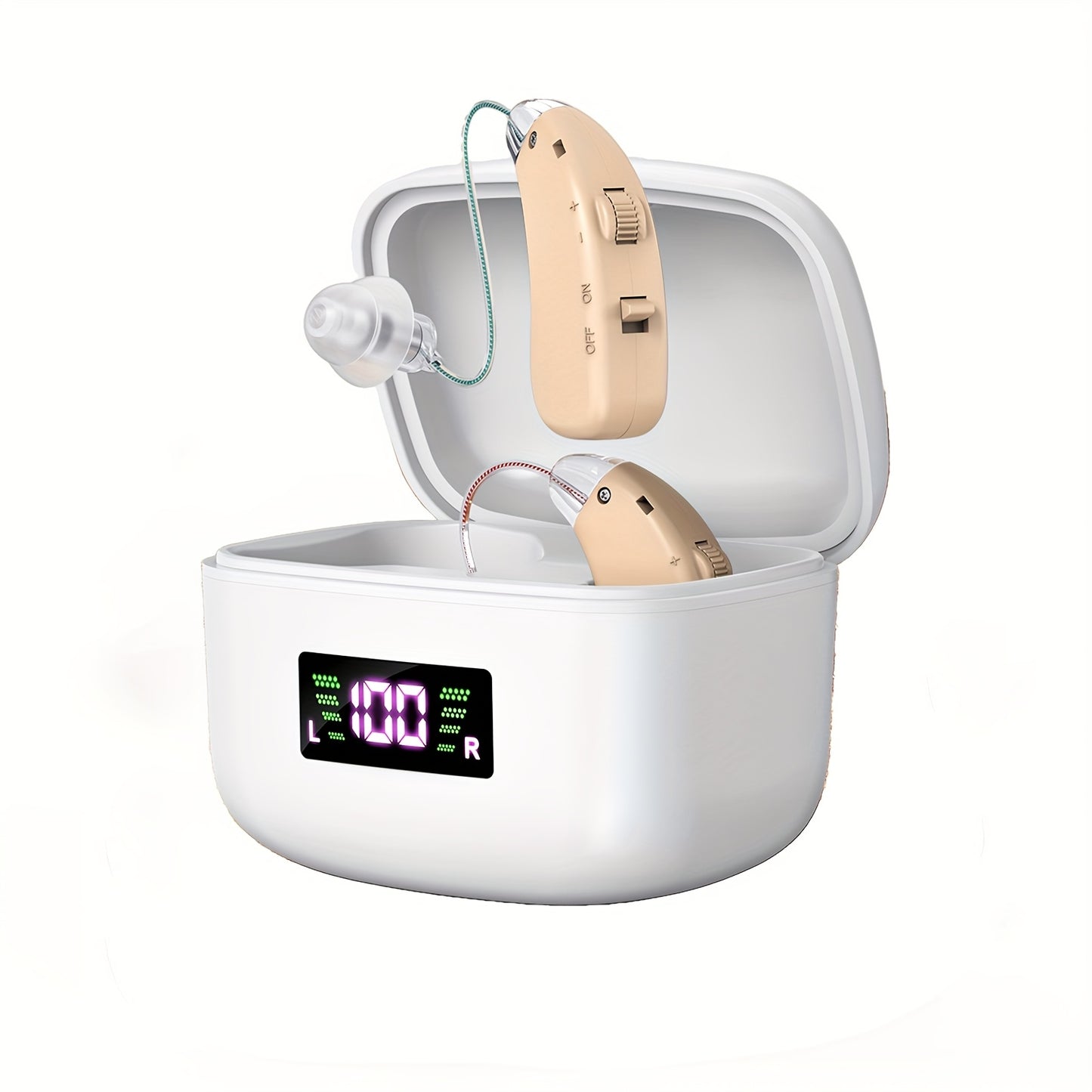 1 Pair Hearing Aids for Seniors Rechargeable with Noise Reduction, USB Hearing Aids for Adults, Hearing Amplifier for Adults Hearing Loss Universal Ergonomic Sound Amplifiers with 48H Battery Life, Comfortable Fit with Ear Caps