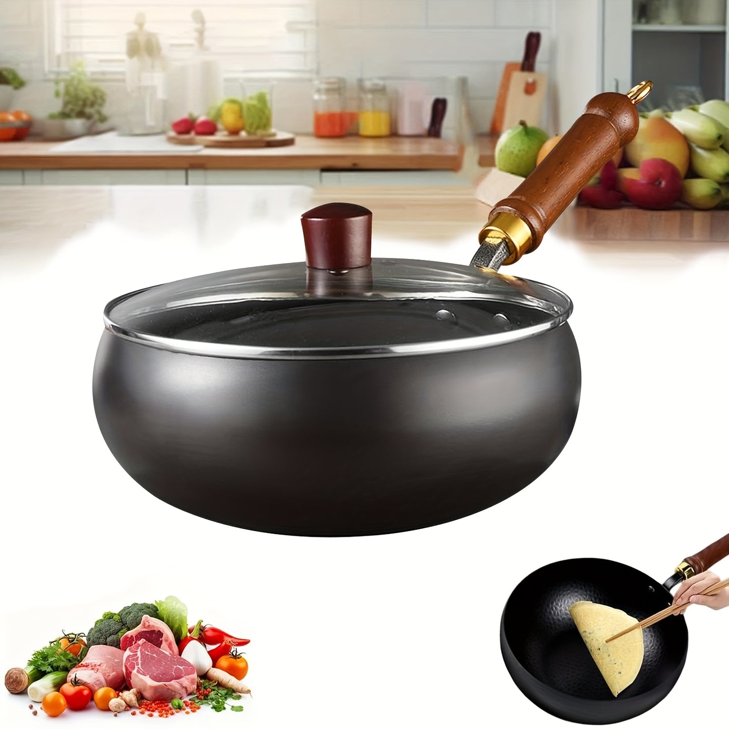 Japanese Wok, Ideal for Pots And Pans Set, Large Bellied Non Stick Cookware, Heat Resistant Handle, Fit Gas Induction Stoves, Pressure Cooker Fast Stew, Chafing Dish Alternative, Kitchen Accessories & Gadgets, for Camping, Soups Stewing