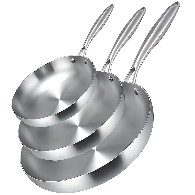 11in Triply Base Stainless Steel Frying Pan | Ergonomic Handle, Induction Compatible, Even Heat Distribution, Professional Restaurant Grade Cookware, 304 Stainless Steel, Dishwasher Safe