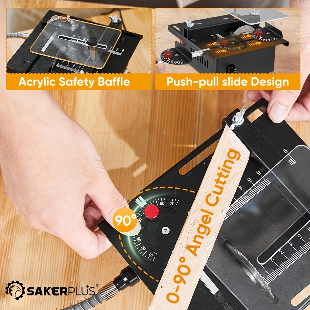 SakerPlus Mini Table Saw, 120/136pcs Multifunctional Portable All-in-one Machine, Cutting, Sanding, Carving, Drilling, 7-level Speed Adjustable Precision Manual Table Saw, Suitable for Metal, Wood, Aluminum, Birthday Christmas Surprise Gifts for Man