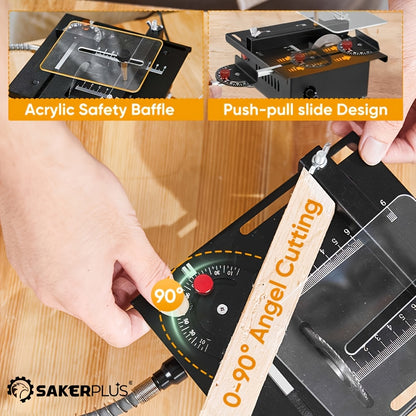 SakerPlus Mini Table Saw, 120/136pcs Multifunctional Portable All-in-one Machine, Cutting, Sanding, Carving, Drilling, 7-level Speed Adjustable Precision Manual Table Saw, Suitable for Metal, Wood, Aluminum, Birthday Christmas Surprise Gifts for Man