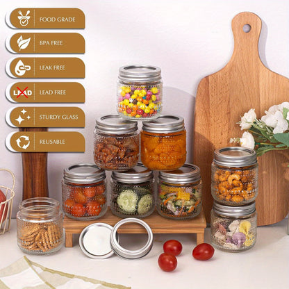 Mason Jars 8oz with Lids 12 Pack – Clear Glass Canning Jars with Silver Metal Lids, BPA-Free Food-Grade, Dishwasher Safe – for Storing, Pickling, Honey, Jam, Candles & DIY Crafts