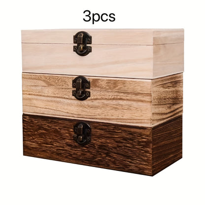 Jewelry Box with Lid & Lock Clasp Set of 3 – Vintage Wooden Storage Boxes for Jewelry, Daily Essentials & Gift Packaging, Versatile Home Organizer in 3 Colors