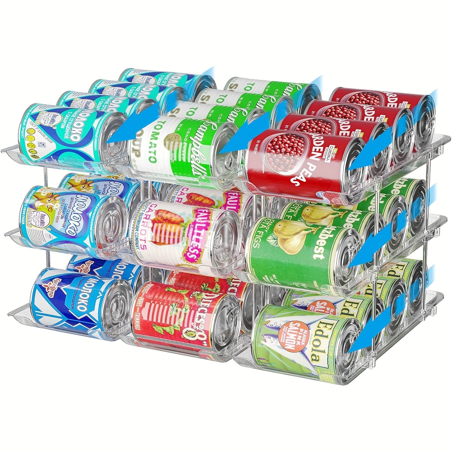 Can Storage Rack Pantry Organizer 36-Can Capacity 3-Tier Auto-Rolling Stackable | Transparent PET Canned Food Organizer for Kitchen Pantry Garage Dorm | Tool-Free Assembly for Soda Soup Vegetable Cans