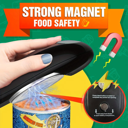 Electric Can Opener Cordless Battery Powered – Smooth Edge Safety, Auto Shut-Off, ABS Material, Easy One-Touch Operation for Elderly, Arthritis & Disabled Hands, Kitchen & Camping