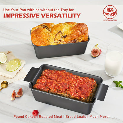 4pcs Non-stick Meatloaf Pan With Drain Tray, 9 X 5 Inches Meat Patty Tray With Drain Tray, Toasted Bread, Cake, Grilled Meat Tray, Kitchenware Gift