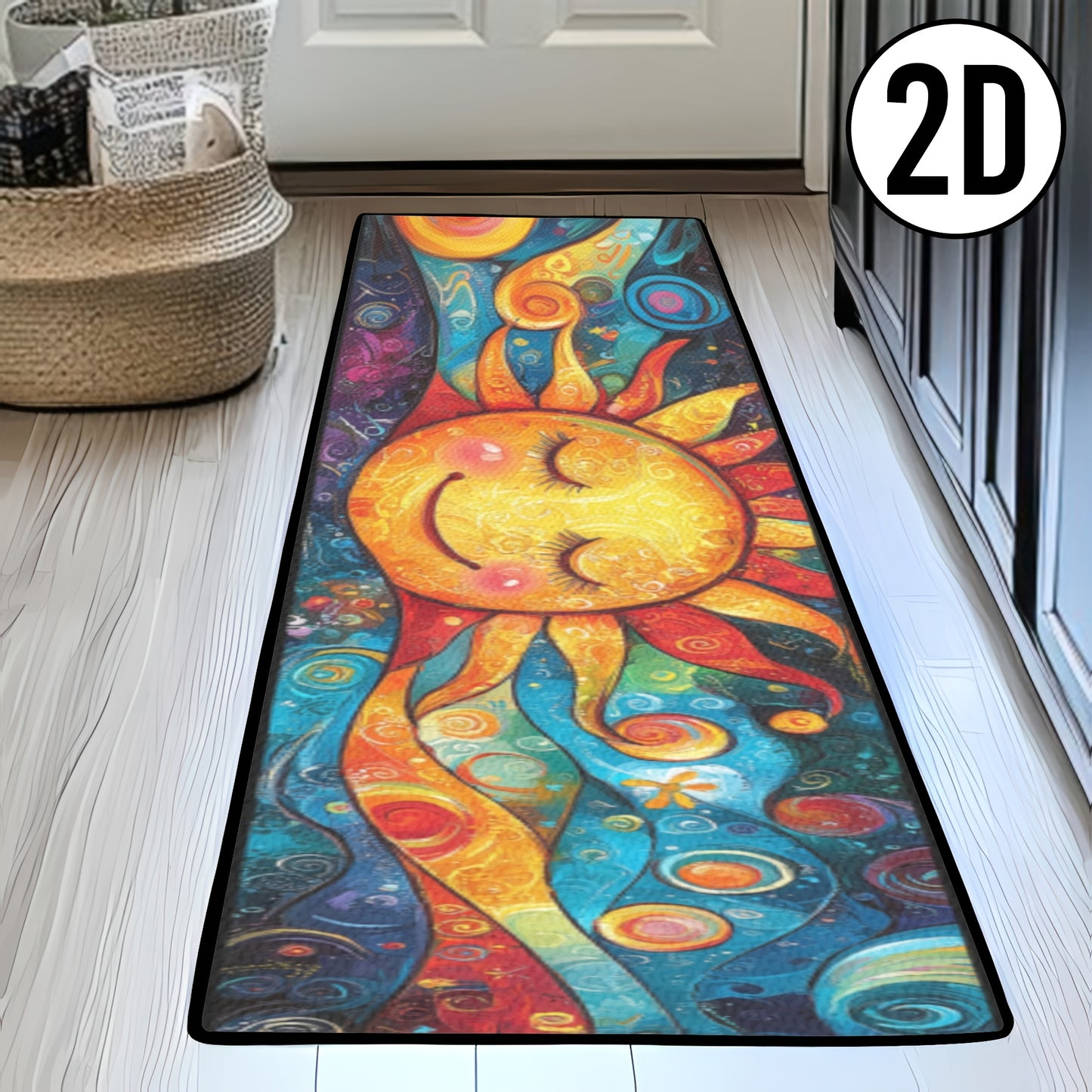 1pc of Bohemian Sun Totem Runner Rug Featuring a Colorful Mandala Pattern, Made of Soft Thick Polyester with a Non-Slip Backing. It'S Machine Washable And Ideal for Use in The Kitchen, Hallway, Living Room, Laundry Room, Or Bathroom