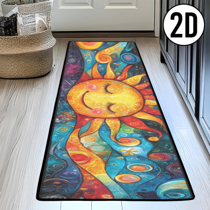 1pc of Bohemian Sun Totem Runner Rug Featuring a Colorful Mandala Pattern, Made of Soft Thick Polyester with a Non-Slip Backing. It'S Machine Washable And Ideal for Use in The Kitchen, Hallway, Living Room, Laundry Room, Or Bathroom