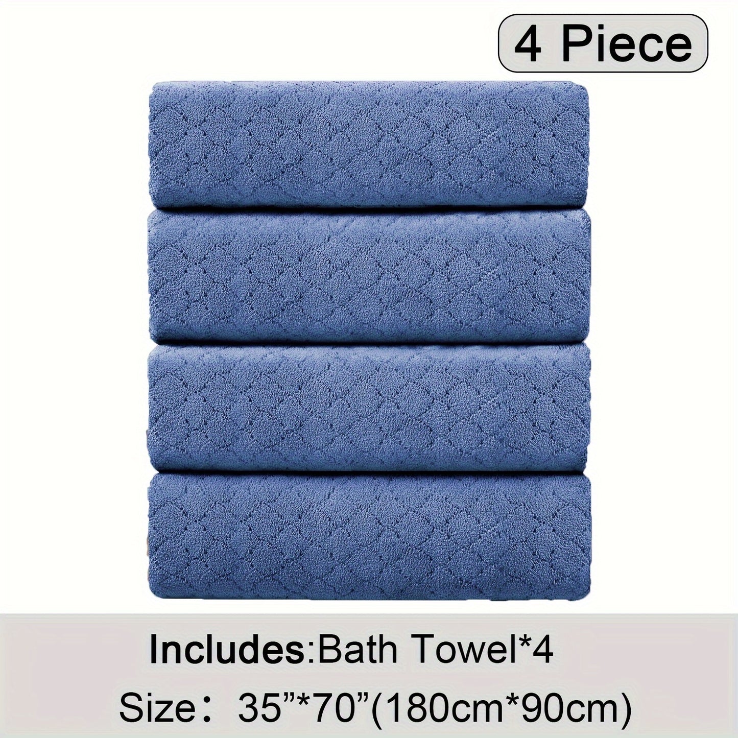 4pcs Oversized Bath Towel Set in Sleek Blue - Ultra Soft, Highly Absorbent, Quick-Dry Microfiber with Diamond Pattern - Includes 4 Bath Towels, and Matching Beach Chair Cover - Ideal for for Bathroom Hotels Gym, Valentine's Day Gift, Wash Cloths