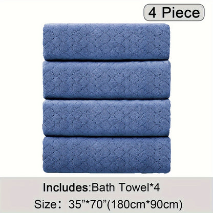 4pcs Oversized Bath Towel Set in Sleek Blue - Ultra Soft, Highly Absorbent, Quick-Dry Microfiber with Diamond Pattern - Includes 4 Bath Towels, and Matching Beach Chair Cover - Ideal for for Bathroom Hotels Gym, Valentine's Day Gift, Wash Cloths