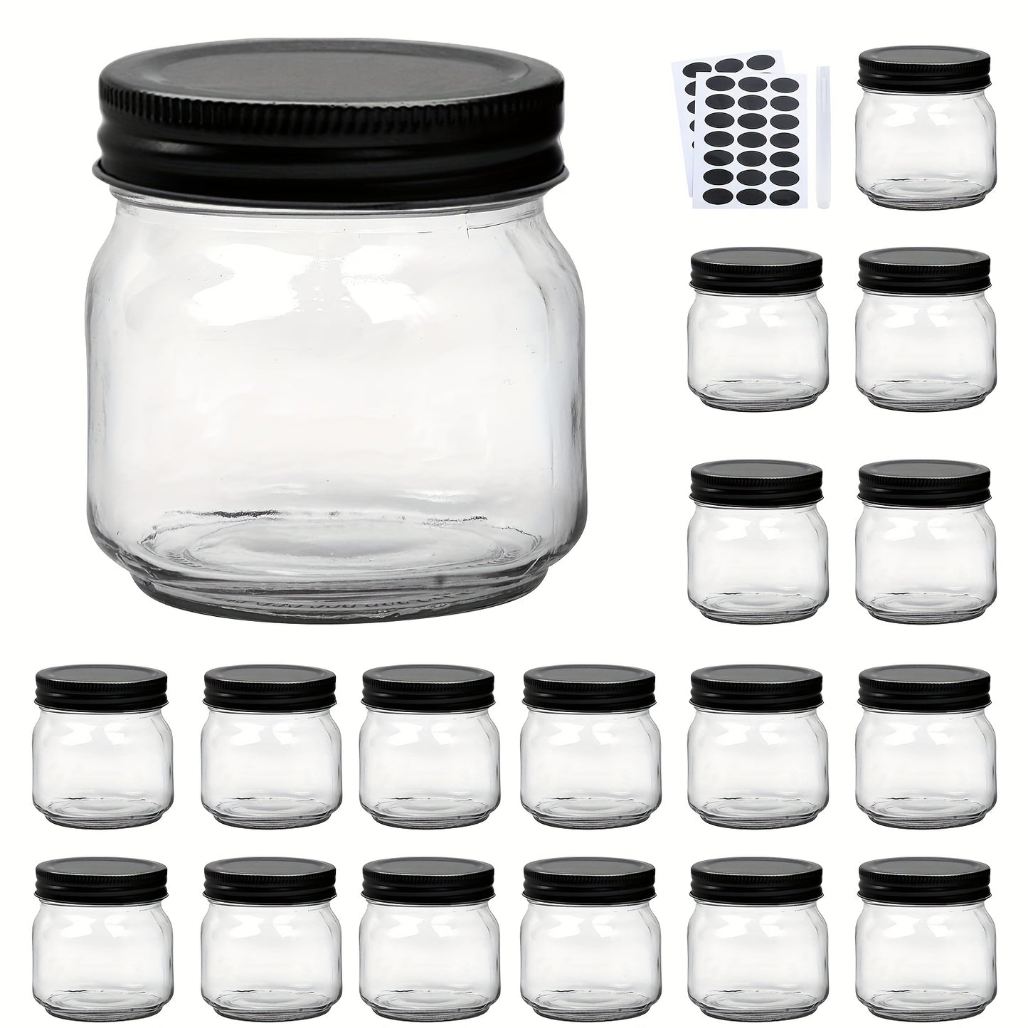 9/18/27/36-Pcs, 8oz Glass Jars with Lids, Regular Mouth Mason Jars for Storage, Spice Canning Jar for Caviar, Herb, Jelly, Jams, Honey, Dishwasher Safe