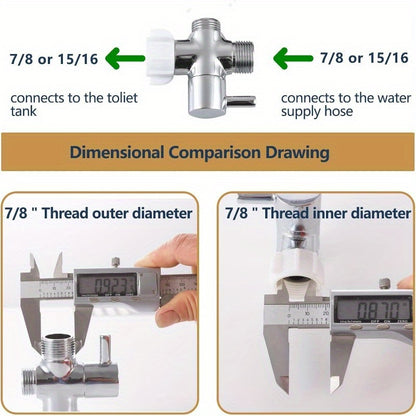 Toilet T-Adapter Diverter Valve with Shutoff - 304 Stainless Steel G7/8 American Thread, Chrome Finish, O-Ring & Mesh Filter Included, No Electricity Required, Universal Toilet Accessory