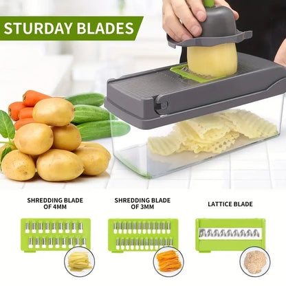 16-In-1 Vegetable Chopper, Professional Onion Chopper, Multi-Functional Food Chopper, Kitchen Vegetable Slicer And Dicer, Vegetable Chopper with 8 Blades, Carrot Chopper with Container Father Gift