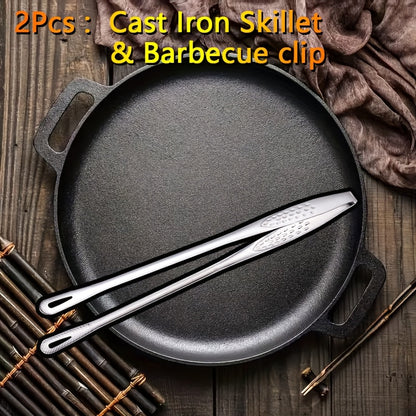 2/3pcs Pre-Seasoned Cast Iron Skillet - Suitable For Pizza, BBQ, Pancakes, With | Oven, Stovetop, Grill & Campfire Safe | Multifunctional, Non-stick, Durable, Even-Heating, Versatile For Home & Outdoor Cooking