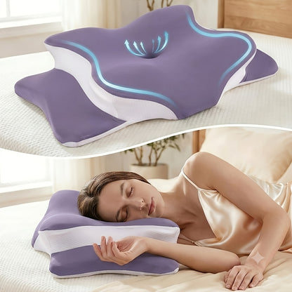 Cervical Neck Pillow for Sleeping – Butterfly-Shaped Ergonomic Memory Foam Pillow, Contour Support for Back & Side Sleepers, Slow Rebound Pressure Relief, Machine-Washable Pillowcase, Multiple Colors & 2-Pack Options