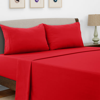 Lux Decor 4 Pieces Solid Bed Sheets - Stylish Comfy Bedding Set - Hotel Luxury Skin Friendly Cooling Sheets & Embroidered Pillowcases Without Filler - Classic Collection With 16 Inches Deep Pocket - Brushed 100% polyester- Shrinkage & Fade Resistant
