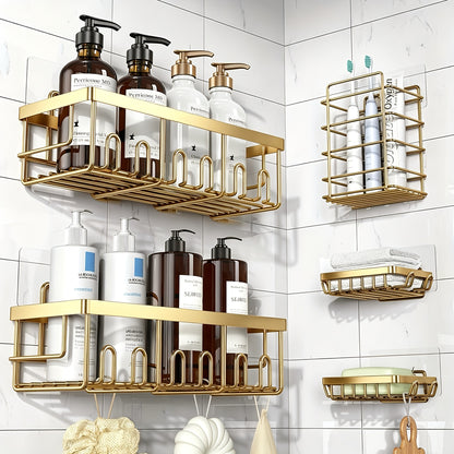 Shower Caddy Organizer, 5-Pack Adhesive Rustproof Stainless Steel Shower Shelves with Soap Holder, No Drilling Shower Storage Rack for Family Renters Bathroom, Random Colors F to Choose, Shower Caddies