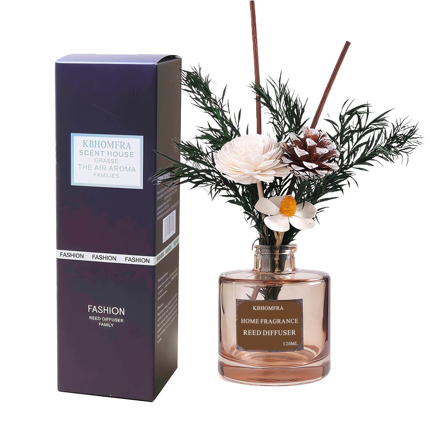 KBHOMFRA Reed Diffuser Jasmine Cedar Sandalwood Scent Fall Diffusers with Dried Flowers Diffuser Sticks 4.06oz Essential Oil 90 Days Long-lasting Fragrance for Livingroom, Bedroom And Bathroom.