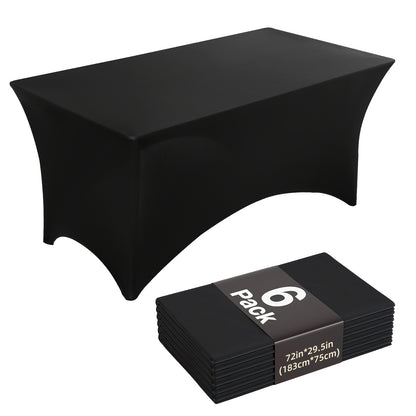 6 Pack 6ft Spandex Table Covers, Fitted Stretch Tablecloths for 6 Foot Rectangular Tables, Wrinkle Resistant Washable Outdoor Table Cloth for Wedding, Party, Banquet, Graduation, Event (Black/White)