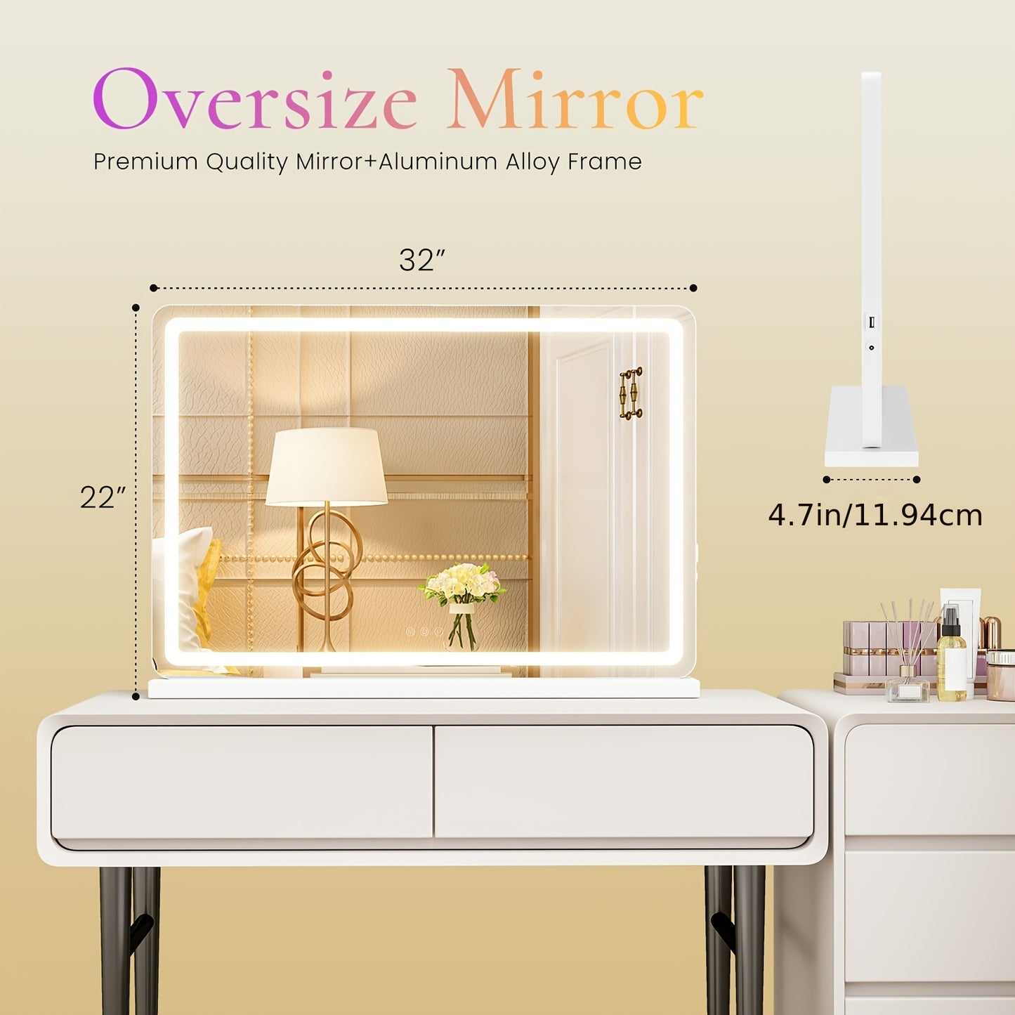 LED Vanity Mirror with Lights – Dimmable 3 Color Modes, Memory Function, USB Port & Aluminum Frame for Bathroom, Bedroom & Desk Makeup Mirror, 13x17 / 22x19 / 32x22 in