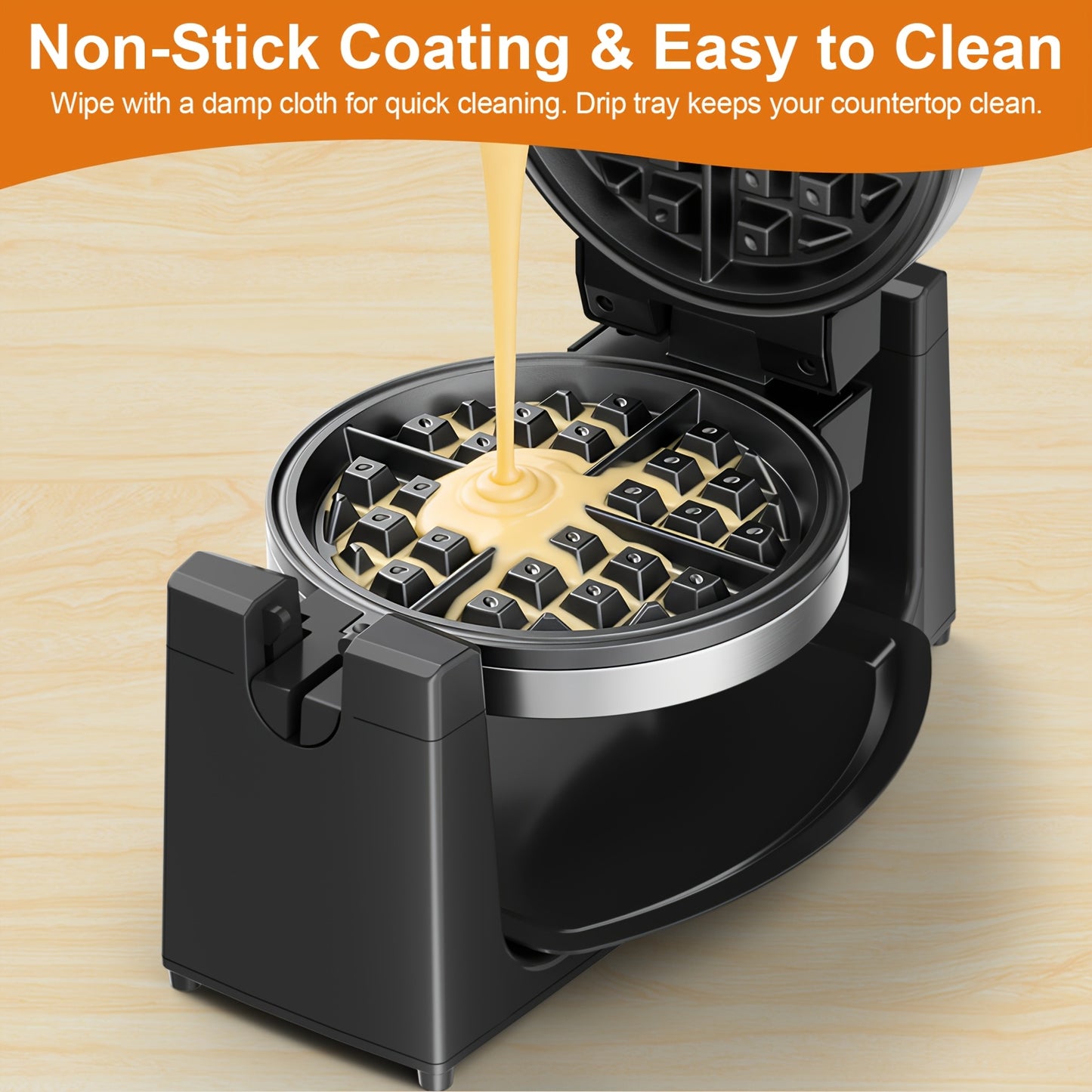 [Rotating Belgian Waffle Maker] Waffle Maker, Rotating Belgian Waffle Maker, 180 Degree Flip Waffle Iron, Non-Stick Plate, Adjustable Browning Control, Foldable Cool Touch Handle, Removable Drip Tray, Space Saving Storage, Stainless Steel