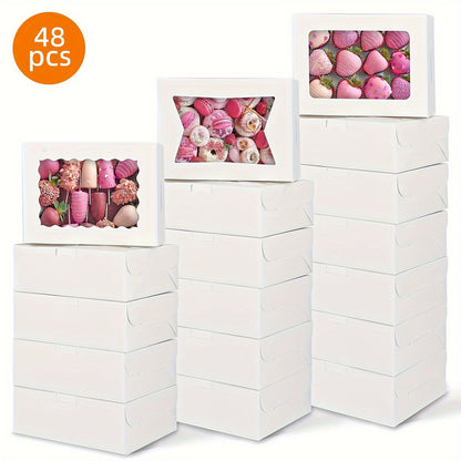 TOMNK 48pcs Cookie Boxes, Treat Boxes With Window, Cake Packaging Box, Bakery Brown/White Pastry Boxes, Caja De Galletas, Macaron Boxes, Dessert Storage Box, Kraft Cartons, For Birthday Party, Wedding And Father'S Day, 8x6x2.5 In