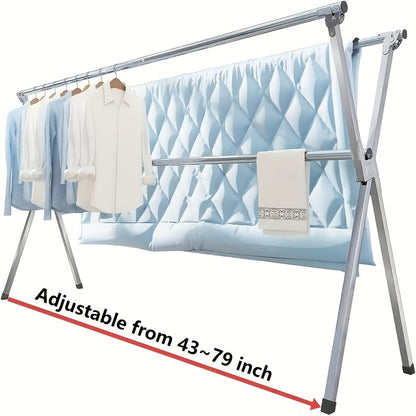 Three-Bar Foldable Clothes Drying Rack 63" And 78.7" Two Types, Retractable Length And Outdoor Indoor Use Durable Metal Drying Rack, Drying Rack Clothing Collapsible, Foldable Laundry Drying Rack, Heavy Duty Stainless Steel Clothesline, Drying Racks