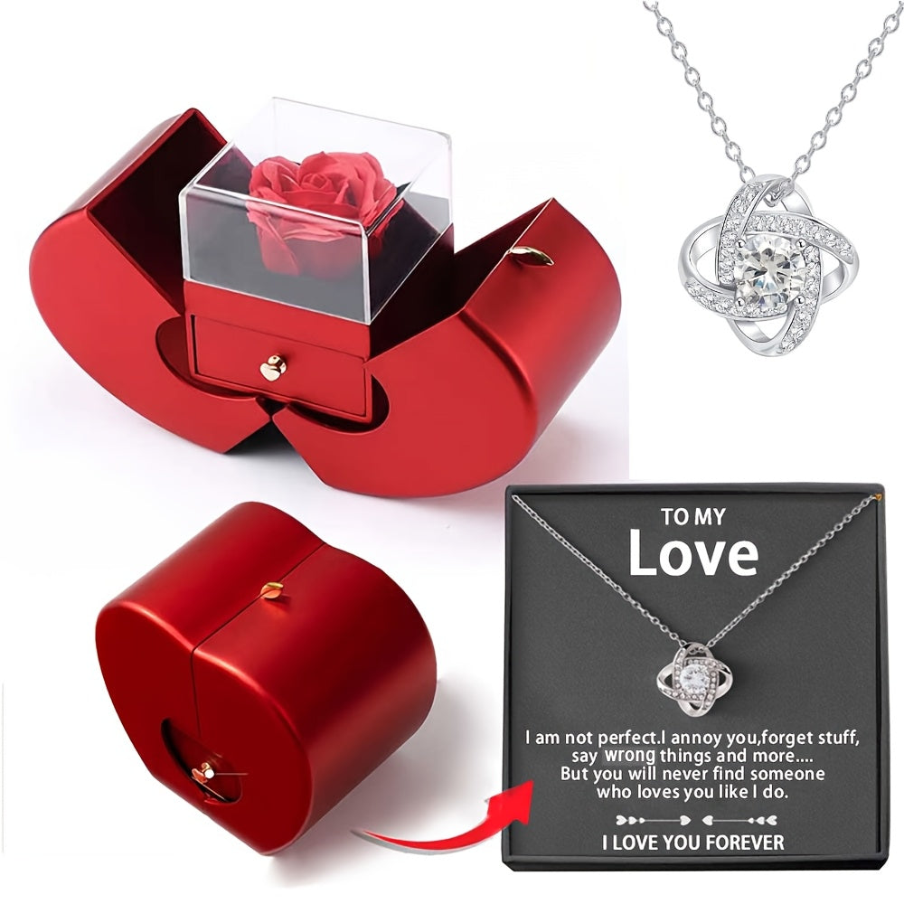 Preserved Real Cyan Rose Gift with I Love You in 100 Languages Necklace, Cute Gifts for Girlfriend, Women, Mom, Wife, Gifts Idea on Christmas, Valentine'S Day, Birthday, Mother'S Day