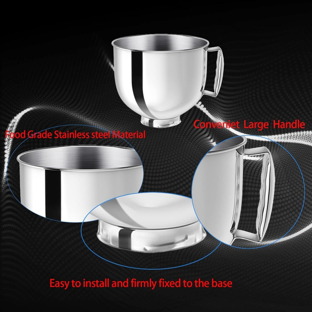 Stainless Steel Mixer Bowl Compatible with KitchenAid Artisan & Classic 4.5-5 QT Tilt-Head Mixers - 5 Quart Large Capacity, Oven-Safe, Heavy-Duty 304 Stainless Steel Construction with Ergonomic Handle & Spill-Resistant Lid, Compatible with 4.5QT & 5QT Sta