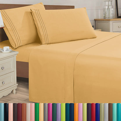 Elegant Comfort Luxury 4pcs Embroidered Sheet Set 16 inch deep pockets - Ultra Soft Machine Washable Luxury 4-Piece Bed Sheet Set - Fade and Wrinkle Resistant Premium Hotel Quality Twin/Full/Queen/King/Cal King Bedding Set- 4PC Sheets For Daily Use, Dorms