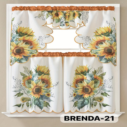 3pcs Embroidery Kitchen Curtains Set Flowers Embroidery Satin Fabric Faux Lightweight Soft Easy Care Machine Washable 49 Design Styles Available Holiday Gifts for Family Local Warehouse All Season Use Summer