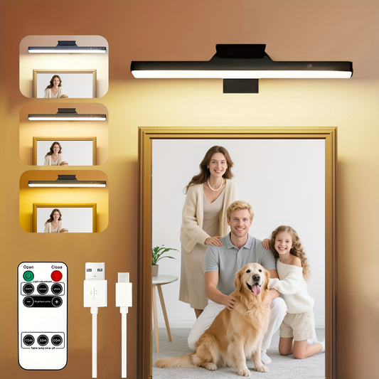 Picture Lights for Wall Battery Operated Rechargeable | Cordless LED Wall Sconce with Remote & 3 Color Temperatures – Art Light for Painting, Frame, Gallery & Dartboard, Black