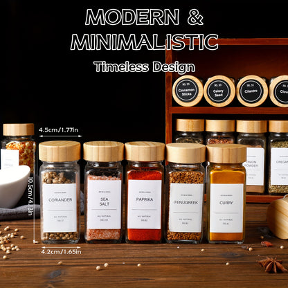 15/24/36pcs Spice Jars with Labels And Lids, 4oz, Spice Empty Bottles with Foldable Funnel, Glass Condiment Containers, Storage Jars, Commercial Restaurant Kitchen Accessories, Kitchen Condiment Jars