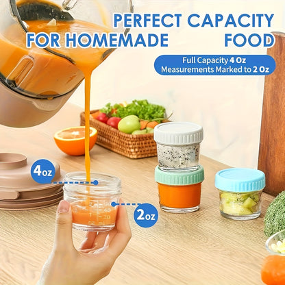 6pcs/10pcs Glass Food Storage Containers - 4oz Youngsters Food Jars with Lids Food Maker Microwave Dishwasher Freezer Safe Pickling Jars for Jelly, Jam, Honey, Spice, Essential Preserver for Home Storage And Gifting, Dessert Cup, Ice Cream Bowl