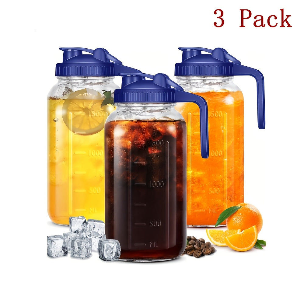 Grinkwell 64Oz Mason Jar With Handle And Lid, 2/3 Pack, Bpa-Free High Borosilicate Glass, Sports & Outdoor Beverage Carafe, Leak-Proof, For Ramadan, Christmas, New Year